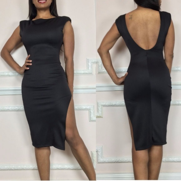 Sexy Low back black dress with High Slit new - Picture 2 of 7